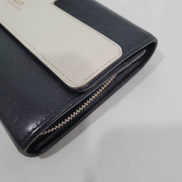 Bally Switzerland Envelope Wallet Organizer Black White Large Leather Clutch - Picture 8 of 11